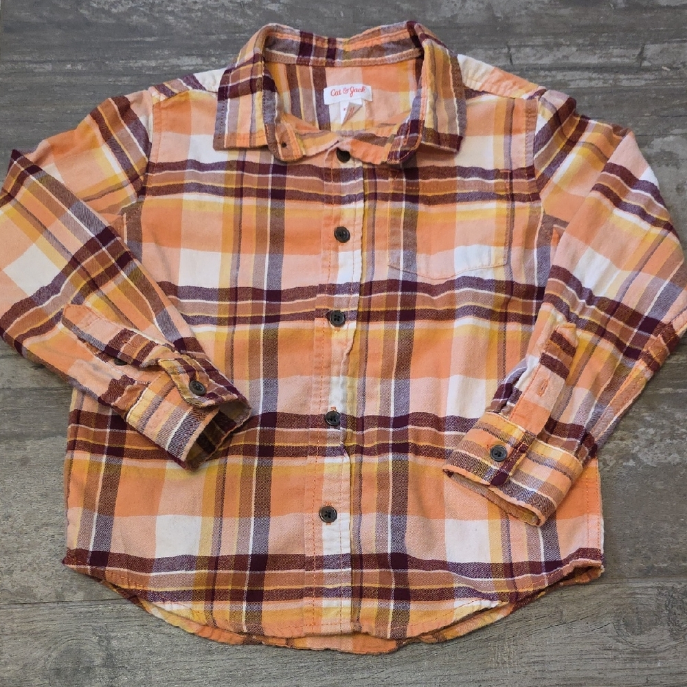 Cat & Jack Orange and White Button Down Shirt